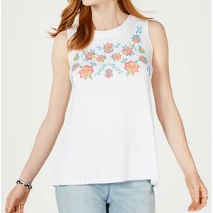 Style & Co Embroidered Keyhole Top
